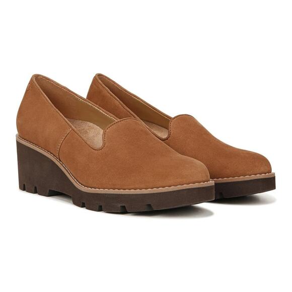 Vionic Womens 9M Toffee Suede Leather Willa Wedge Loafer Slip On Comfort LB13-15 - Picture 1 of 7